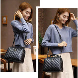 Plaid Rivets Pu Leather Crossbody Bags For Women Solid Shoulder Handbags