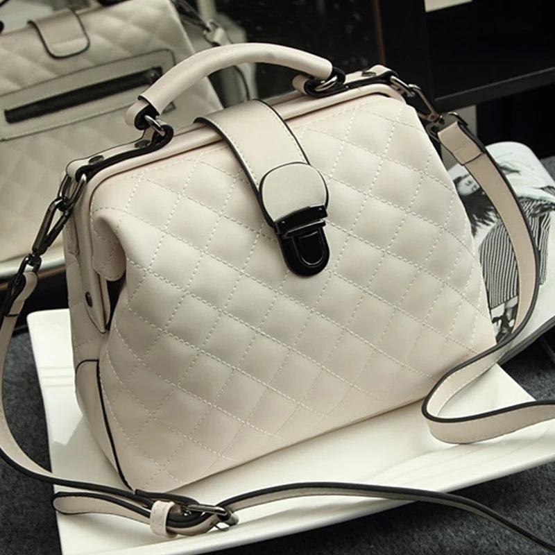Plaid Rivets Pu Leather Crossbody Bags For Women Solid Shoulder Handbags