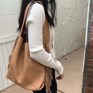 Tassels Shoulder Bag Large Capacity Bucket Handbags PU Leather Totes