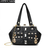 Soft Leather Shoulder Bag with Diamond Crossbody Purse