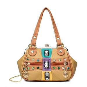 Soft Leather Shoulder Bag with Diamond Crossbody Purse