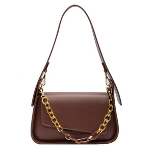 LEFTSIDE Vintage Saddle Crossbody Bag PU Leather Chain Solid Shoulder Handbag