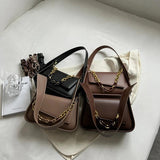 LEFTSIDE Vintage Saddle Crossbody Bag PU Leather Chain Solid Shoulder Handbag