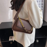 LEFTSIDE Vintage Saddle Crossbody Bag PU Leather Chain Solid Shoulder Handbag