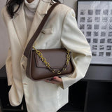 LEFTSIDE Vintage Saddle Crossbody Bag PU Leather Chain Solid Shoulder Handbag