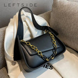 LEFTSIDE Vintage Saddle Crossbody Bag PU Leather Chain Solid Shoulder Handbag