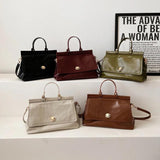 Vintage Leather Top Handle Tote Bag Women Winter Shoulder Crossbody