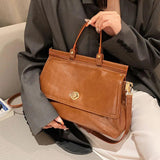 Vintage Leather Top Handle Tote Bag Women Winter Shoulder Crossbody