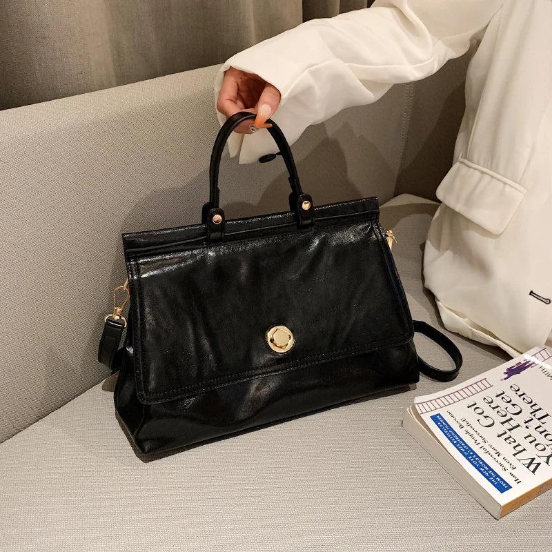 Vintage Leather Top Handle Tote Bag Women Winter Shoulder Crossbody