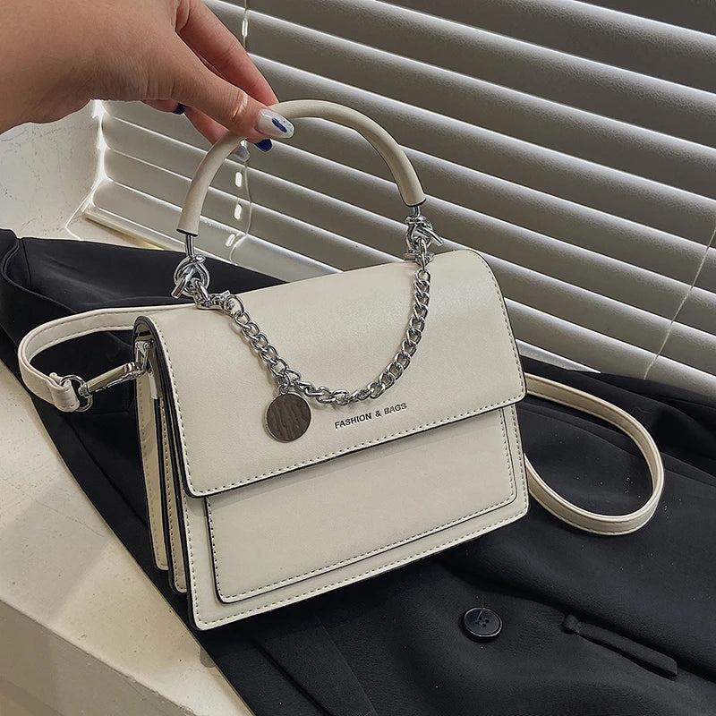 High Quality Leather Shoulder Bag with Thick Chain Handle