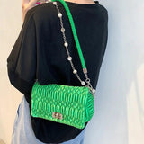 Women PU Leather Flap Crossbody Bags Green Pink Shoulder Evening Clutch