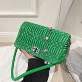 Women PU Leather Flap Crossbody Bags Green Pink Shoulder Evening Clutch