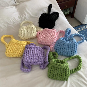Thick Woolen Backpack for Women Crochet Bag Candy Knitted Shoulder Travel Bag