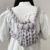 Thick Woolen Backpack for Women Crochet Bag Candy Knitted Shoulder Travel Bag