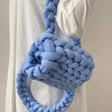 Thick Woolen Backpack for Women Crochet Bag Candy Knitted Shoulder Travel Bag