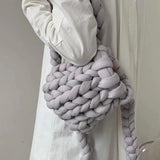 Thick Woolen Backpack for Women Crochet Bag Candy Knitted Shoulder Travel Bag