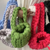 Thick Woolen Backpack for Women Crochet Bag Candy Knitted Shoulder Travel Bag