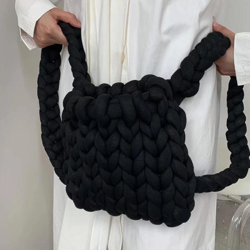 Thick Woolen Backpack for Women Crochet Bag Candy Knitted Shoulder Travel Bag