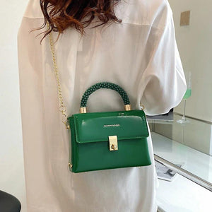 INS Women Chain Crossbody Bags Patent Leather Shoulder Bag Green Messenger Bag