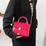 INS Women Chain Crossbody Bags Patent Leather Shoulder Bag Green Messenger Bag