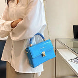 INS Women Chain Crossbody Bags Patent Leather Shoulder Bag Green Messenger Bag