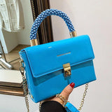 INS Women Chain Crossbody Bags Patent Leather Shoulder Bag Green Messenger Bag