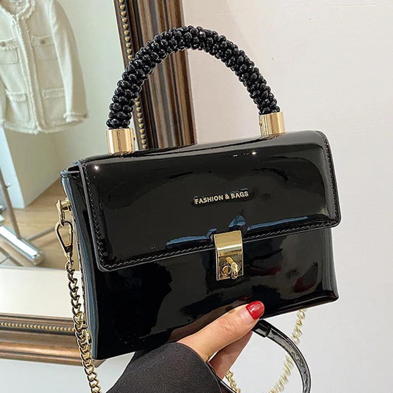 INS Women Chain Crossbody Bags Patent Leather Shoulder Bag Green Messenger Bag