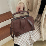 Vintage Leather Women Handbag Rivet Clutch Tote Bags Small Shoulder Crossbod