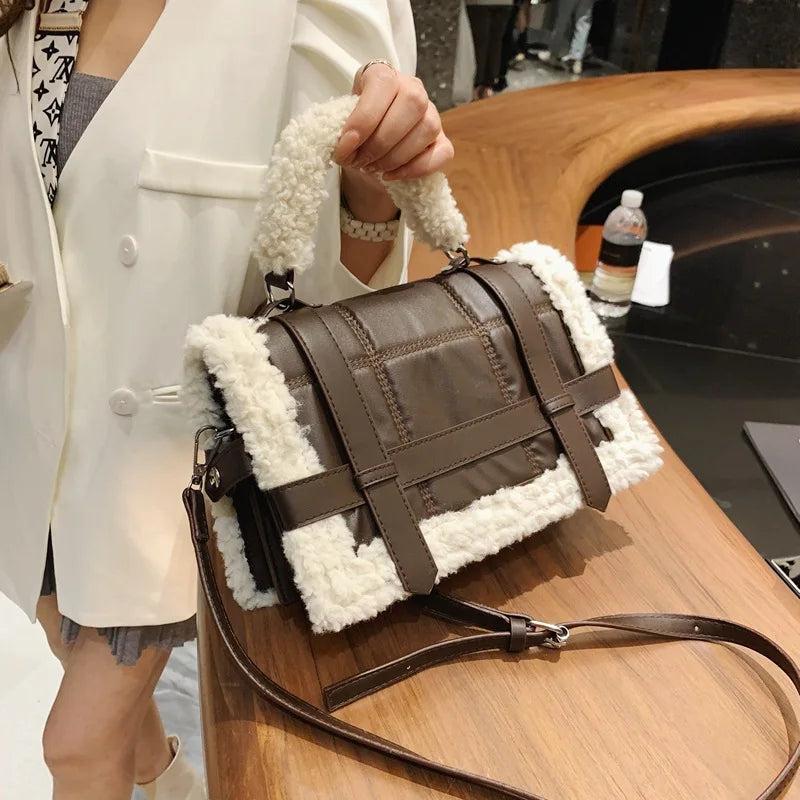 Lamb Wool Ladies Shoulder Bag Leather Women Crossbody Bag
