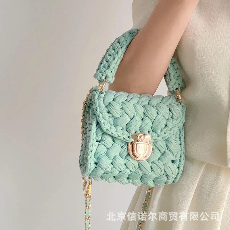 Rope Crochet Crossbody Bags for Women Chains Knitting Handbags