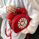 Stylish Women Telephone Shaped Crossbody PU Leather Shoulder Bag