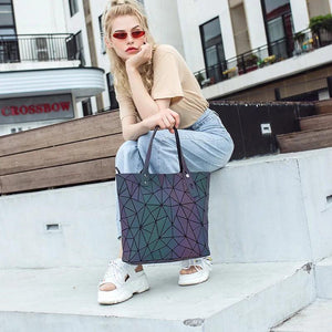 Luminous Geometric Shoulder Bag Quilted Handbag Hologram bolsa feminina