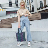 Luminous Geometric Shoulder Bag Quilted Handbag Hologram bolsa feminina