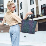 Luminous Geometric Shoulder Bag Quilted Handbag Hologram bolsa feminina