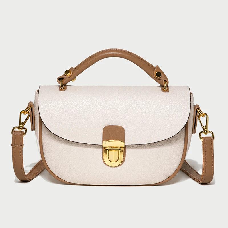 Beige Soft Leather Handbag Girl Lady Shoulder Messenger Bag