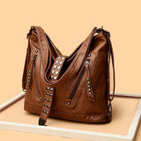 Rivet Leather Crossbody Bag Women Backpack Shoulder Bag 3 In 1 Tote Sac