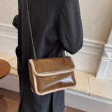Vintage Oil Wax Leather Shoulder Bag Lamb Wool Messenger Chain Bag HPS1272