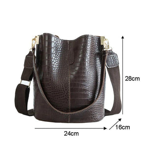 Vintage Crocodile Pattern Bucket Bag PU Leather Women Shoulder Bag