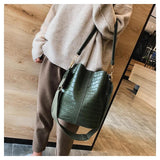 Vintage Crocodile Pattern Bucket Bag PU Leather Women Shoulder Bag