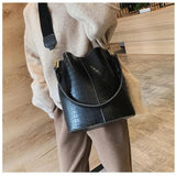 Vintage Crocodile Pattern Bucket Bag PU Leather Women Shoulder Bag