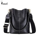 Vintage Crocodile Pattern Bucket Bag PU Leather Women Shoulder Bag