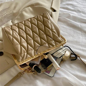 Beige Shoulder Bag Thick Chain Sling Fold Clutch