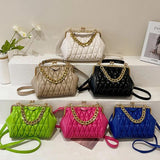 Beige Shoulder Bag Thick Chain Sling Fold Clutch