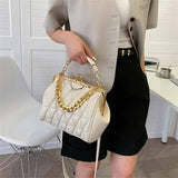 Beige Shoulder Bag Thick Chain Sling Fold Clutch