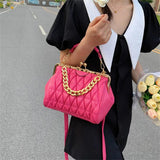 Beige Shoulder Bag Thick Chain Sling Fold Clutch