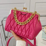 Beige Shoulder Bag Thick Chain Sling Fold Clutch