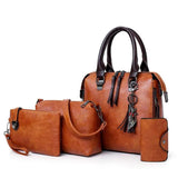 4pcs Women's Bag Set Solid PU Leather Handbag Messenger Shoulder Wallet Bags