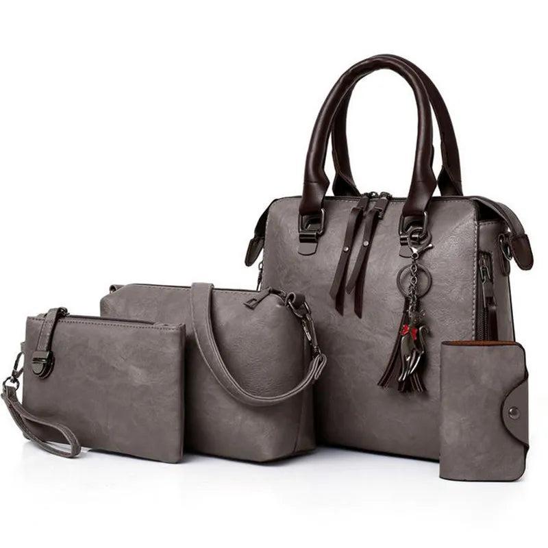 4pcs Women's Bag Set Solid PU Leather Handbag Messenger Shoulder Wallet Bags