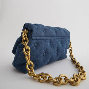 Urban Spring Denim Canvas Leather Shoulder Bag