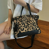 Leopard Rivet Tote Bag Women's Handbag Crossbody Purse